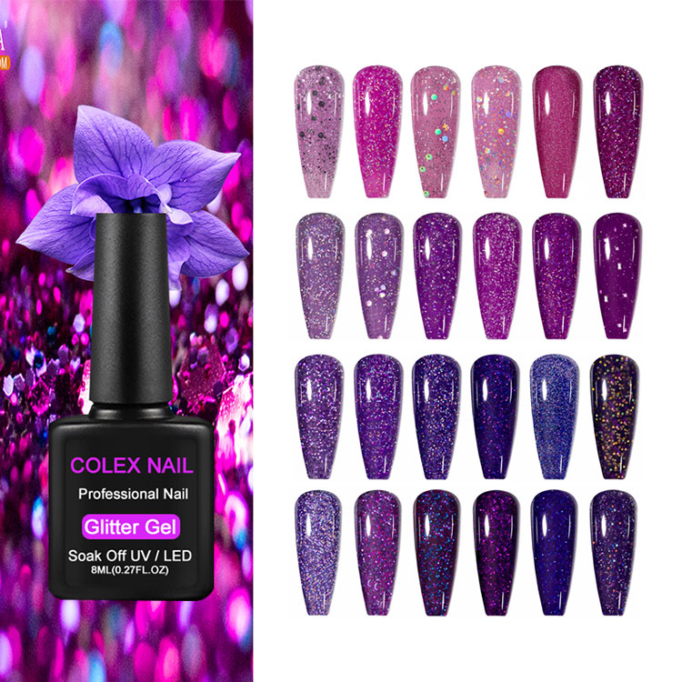 8ml lilla glitter geellakk